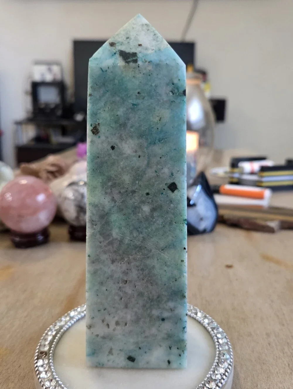 Natural Chrysocolla Blue Green Crystal Point Obelisk Tower #7 New